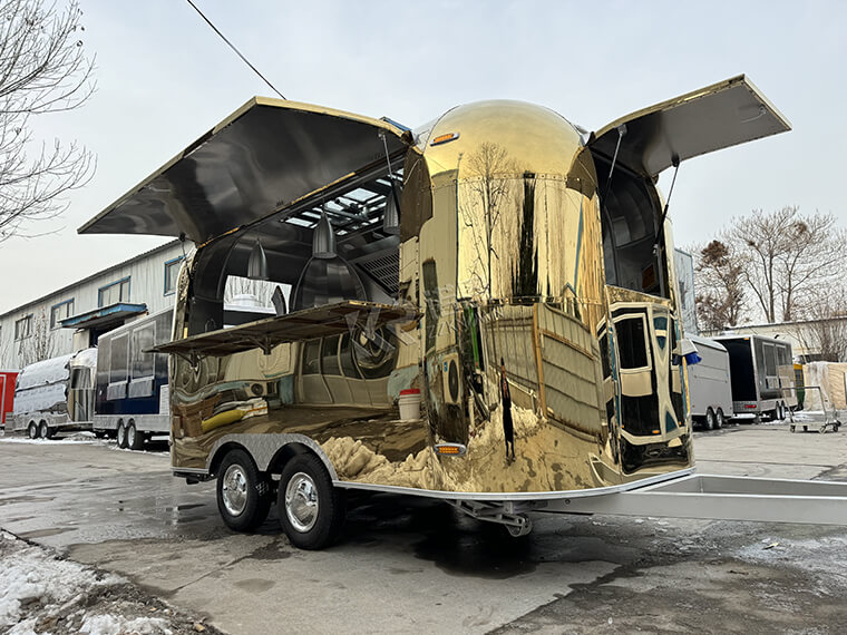 Golden Stainless Steel Airstream Catering Trailer Food Vans For Sale