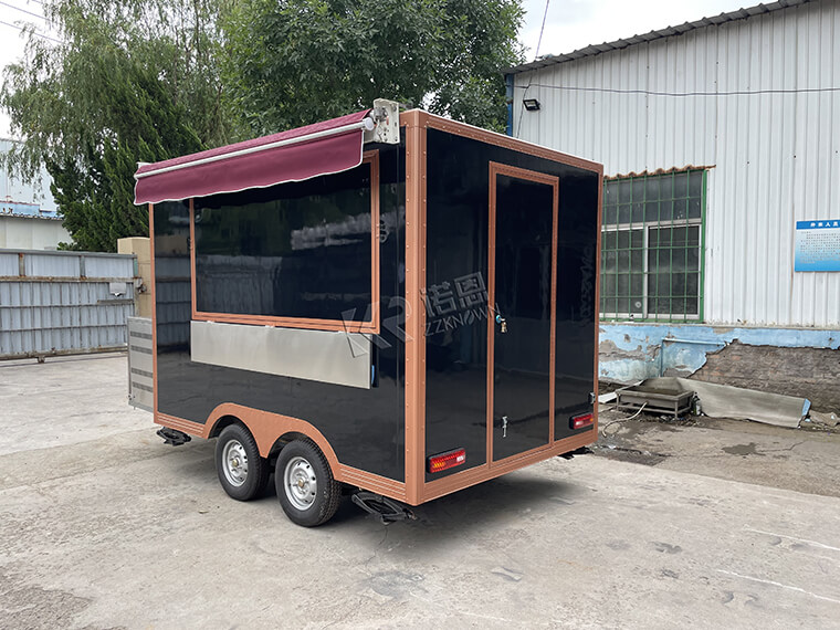 In-stock 3m/9.8ft black food truck trailer for sale with awning