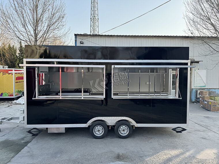 5m/16.4ft USA Standard Black Square Food Truck With Ice cream display cabinet 