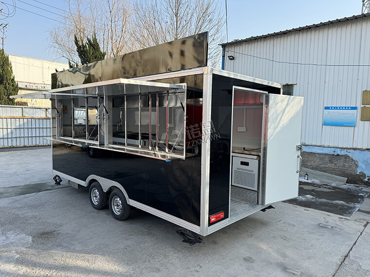 5m/16.4ft USA Standard Black Square Food Truck With Ice cream display cabinet 