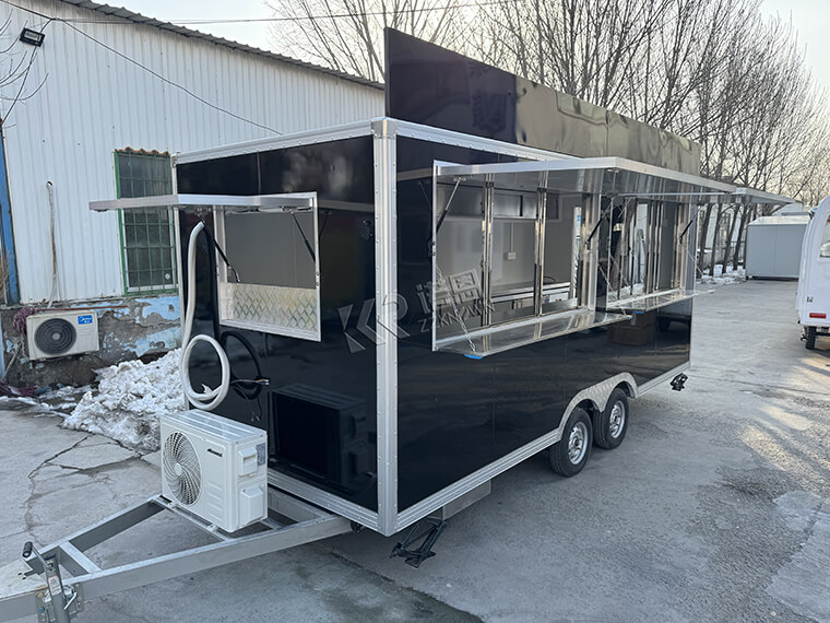 5m/16.4ft USA Standard Black Square Food Truck With Ice cream display cabinet 