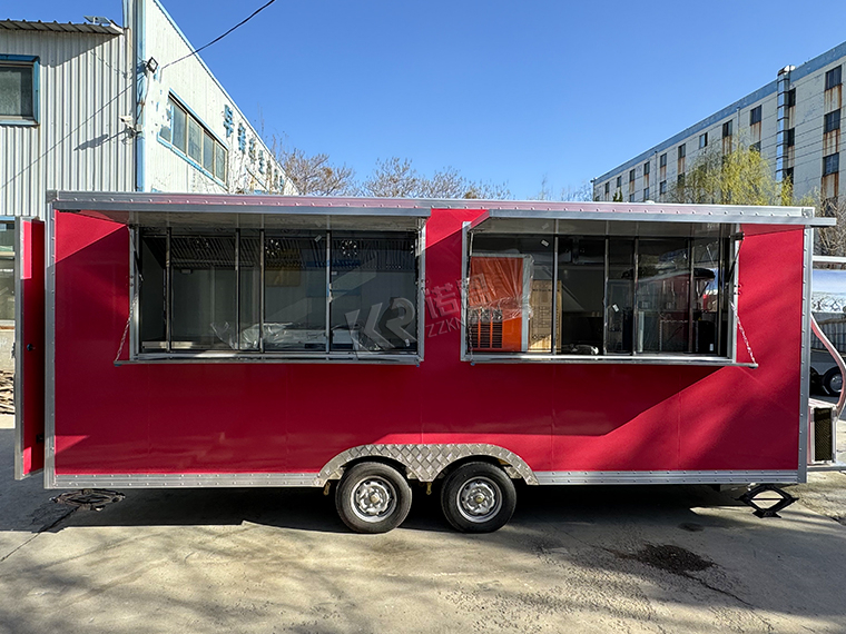 Customized Large Double Window Big Red Food Truck For Sale