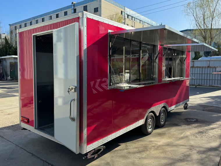 Customized Large Double Window Big Red Food Truck For Sale