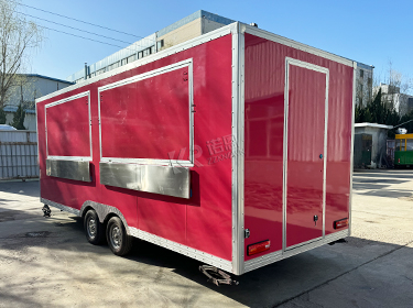 Customized Large Double Window Big Red Food Truck For Sale