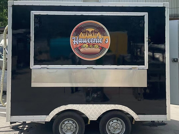 2.8m 9.2ft black square food truck for sale with light plate and logo